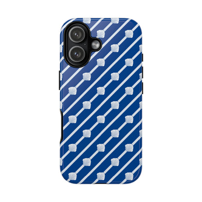 Navy Blue Seashell Phone Case for iPhone Samsung Pixel – Nautical Coastal Stripe Aesthetic - JGUS
