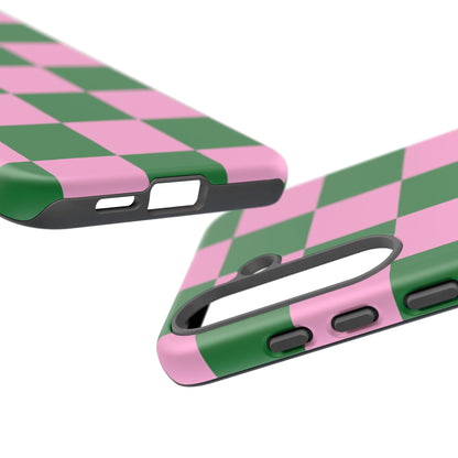 Pink Retro Checkered Phone Case – 90s Aesthetic, Vintage Grid Pattern for iPhone & Samsung - JGUS