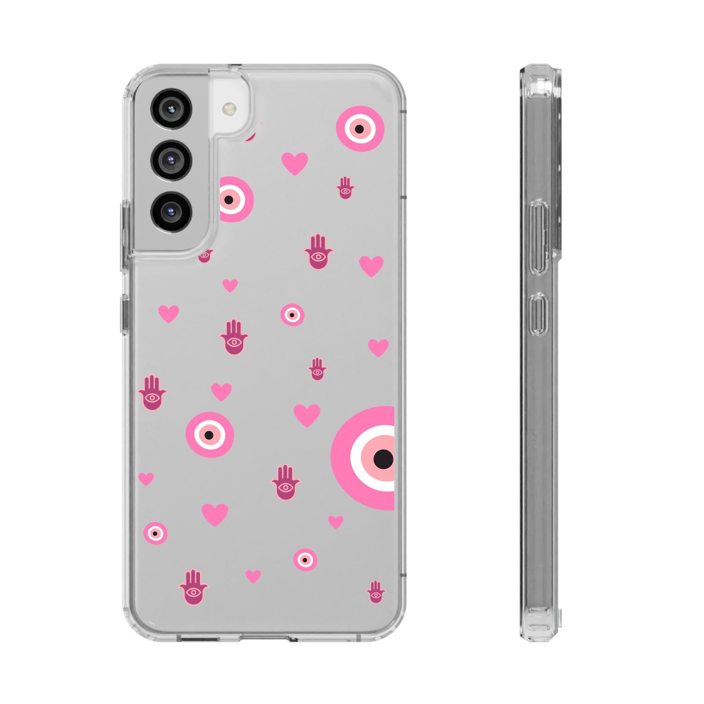 Devil's eye & Pink Hamsa Hand Clear Phone Case