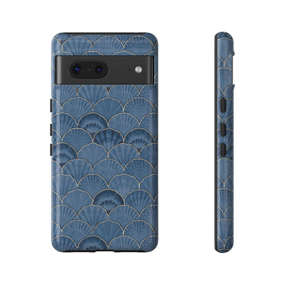 Blue Scallop Phone Case for iPhone Samsung Pixel – Art Deco Fan Gold Luxury Aesthetic - JGUS