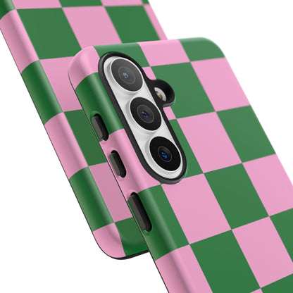 Pink Retro Checkered Phone Case – 90s Aesthetic, Vintage Grid Pattern for iPhone & Samsung - JGUS