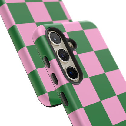 Pink Retro Checkered Phone Case – 90s Aesthetic, Vintage Grid Pattern for iPhone & Samsung - JGUS