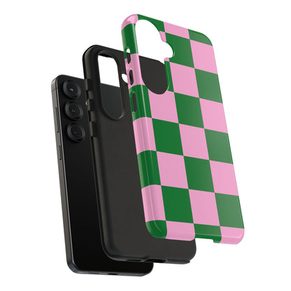 Pink Retro Checkered Phone Case – 90s Aesthetic, Vintage Grid Pattern for iPhone & Samsung - JGUS