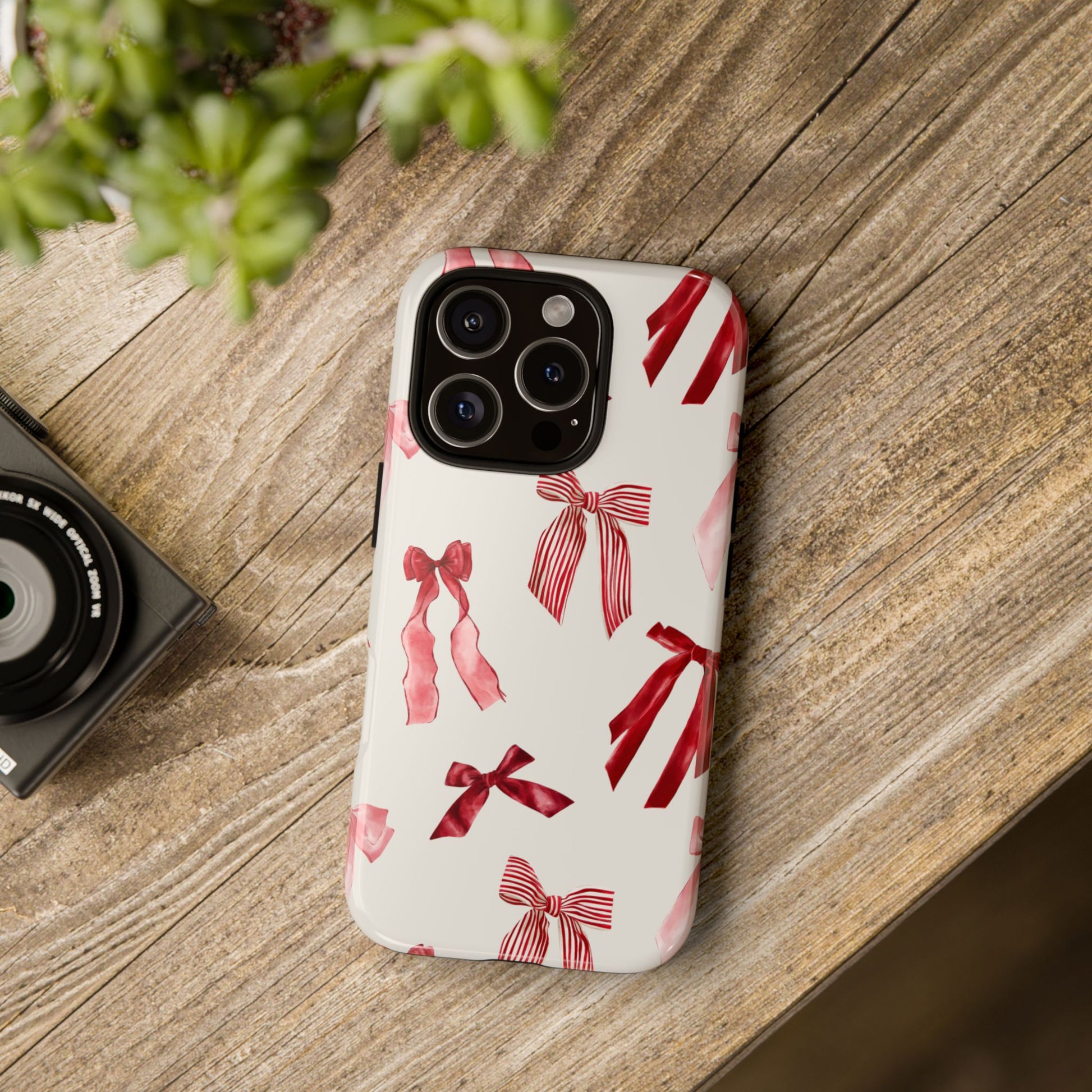 Burgundy Chic Bow Design Phone Case - JGUS