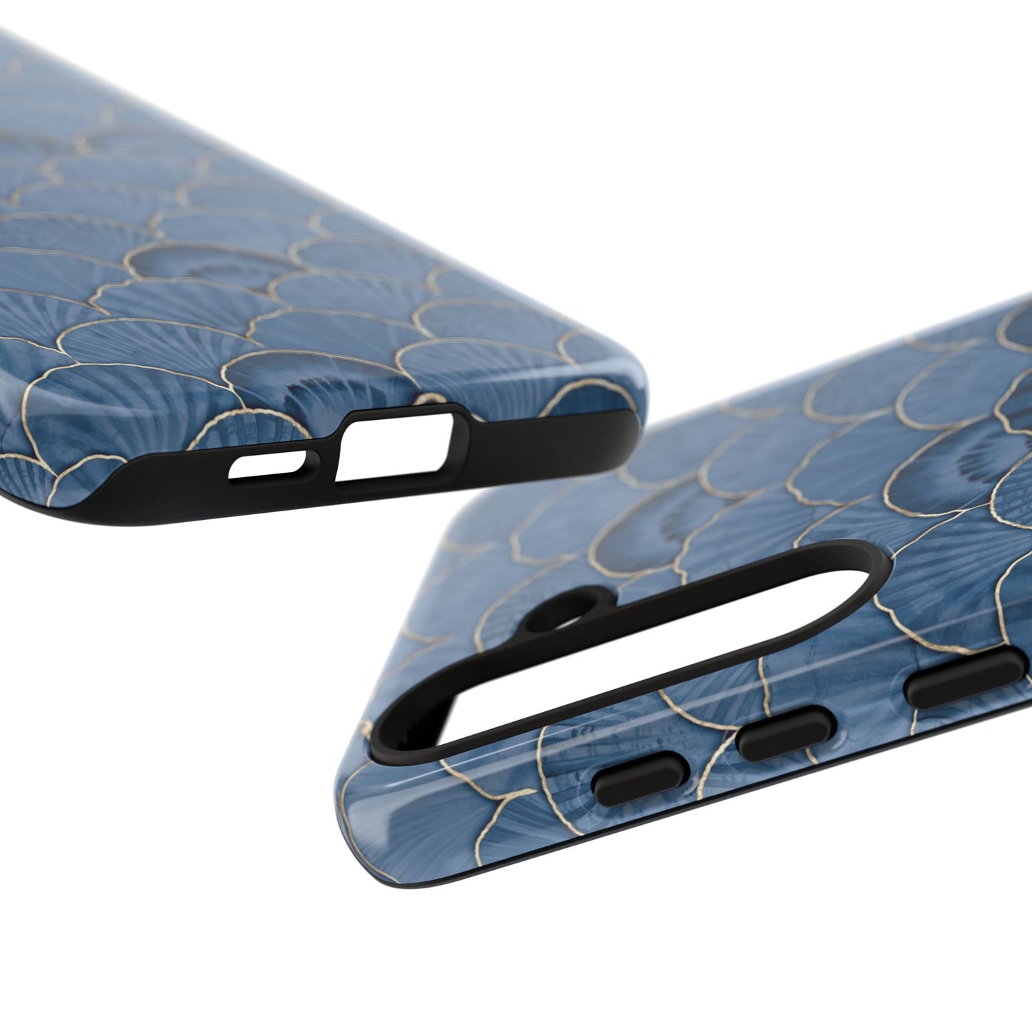 Blue Scallop Phone Case for iPhone Samsung Pixel – Art Deco Fan Gold Luxury Aesthetic - JGUS