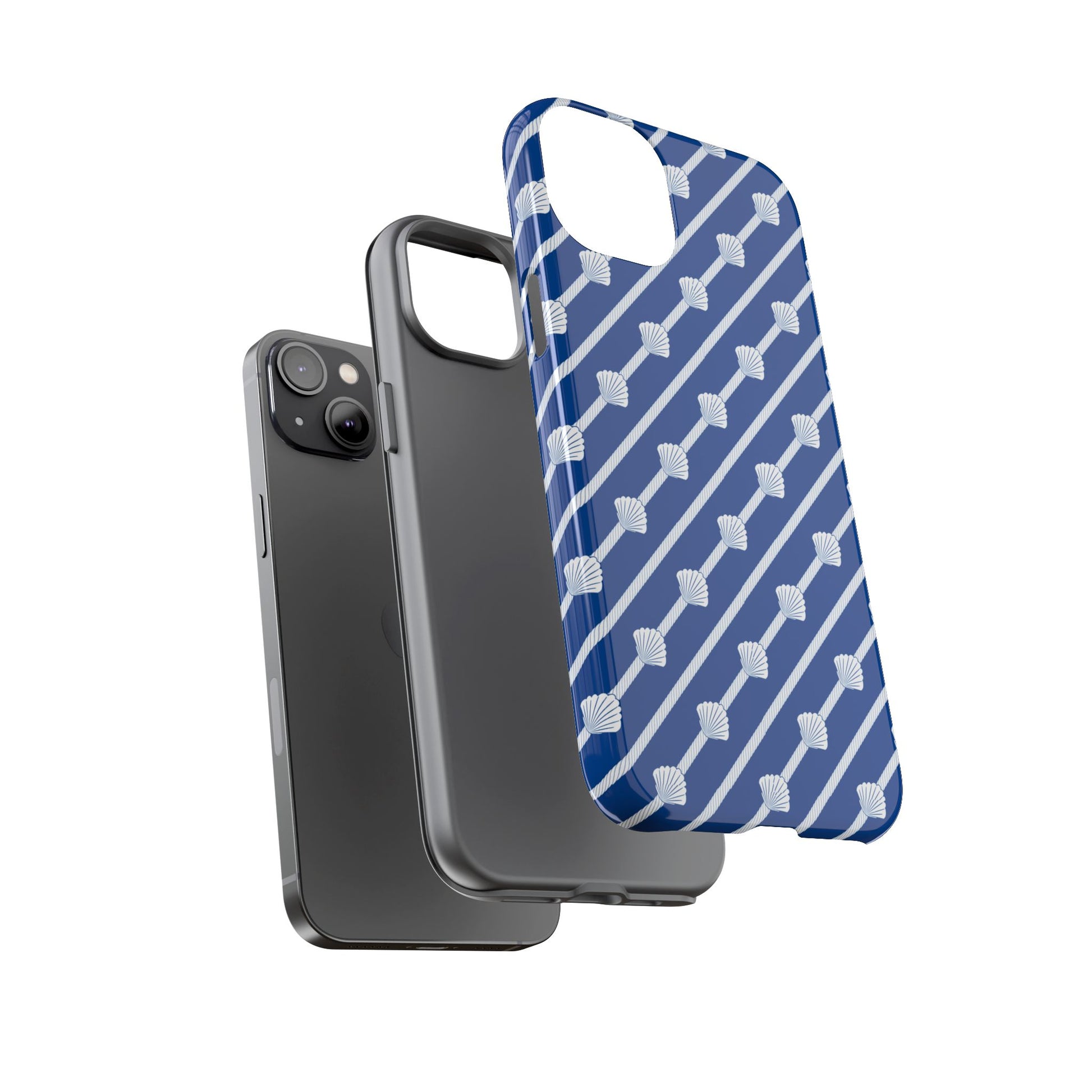 Navy Blue Seashell Phone Case for iPhone Samsung Pixel – Nautical Coastal Stripe Aesthetic - JGUS
