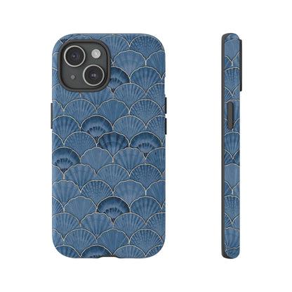 Blue Scallop Phone Case for iPhone Samsung Pixel – Art Deco Fan Gold Luxury Aesthetic - JGUS