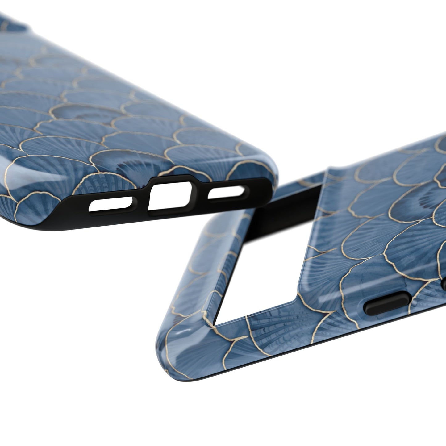 Blue Scallop Phone Case for iPhone Samsung Pixel – Art Deco Fan Gold Luxury Aesthetic - JGUS