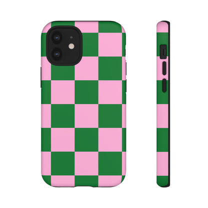 Pink Retro Checkered Phone Case – 90s Aesthetic, Vintage Grid Pattern for iPhone & Samsung - JGUS