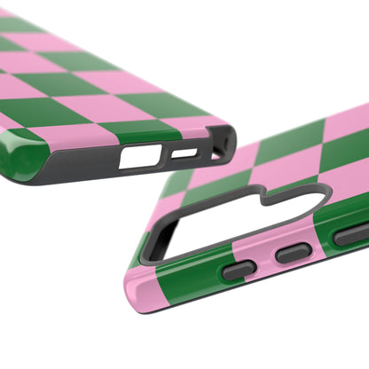 Pink Retro Checkered Phone Case – 90s Aesthetic, Vintage Grid Pattern for iPhone & Samsung - JGUS