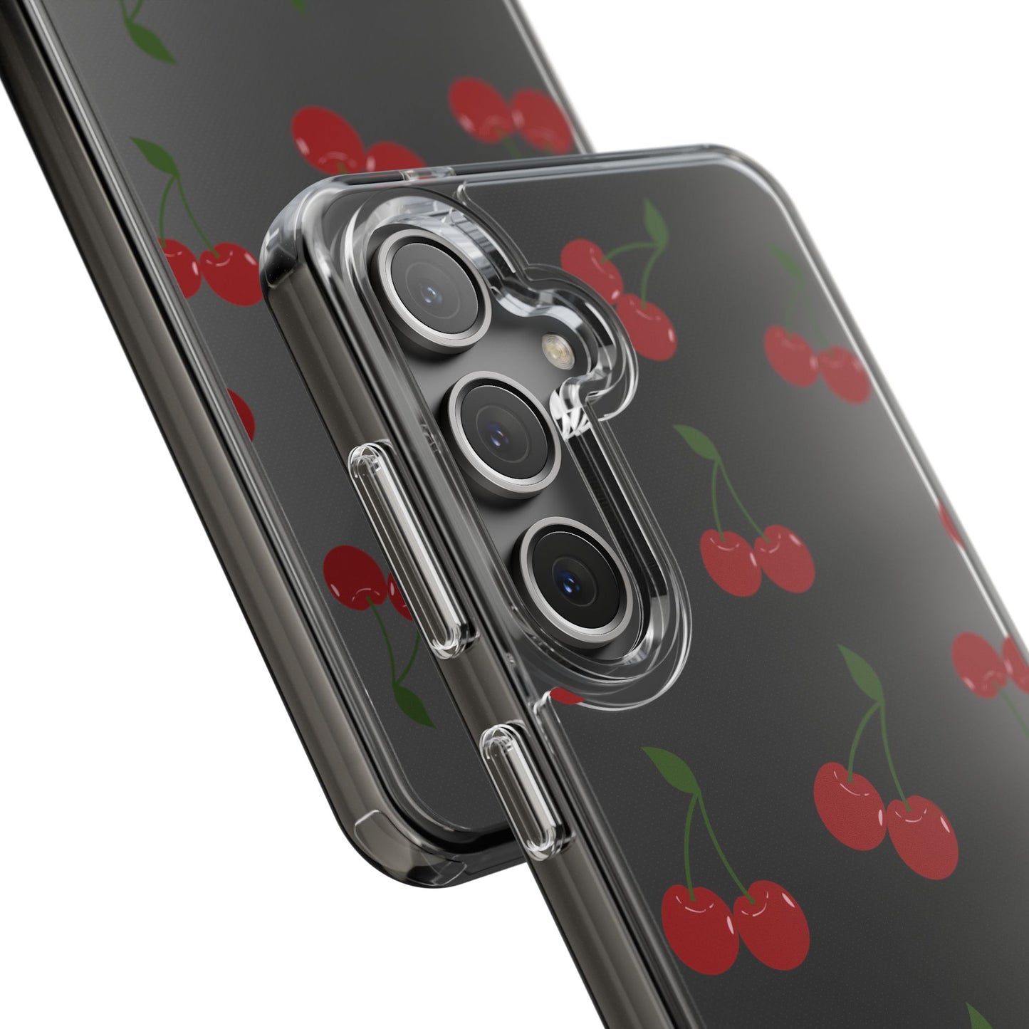 Random Cherry Pattern Clear Phone Case – Playful and Protective