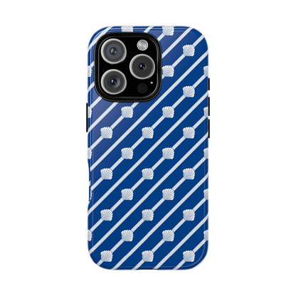 Navy Blue Seashell Phone Case for iPhone Samsung Pixel – Nautical Coastal Stripe Aesthetic - JGUS
