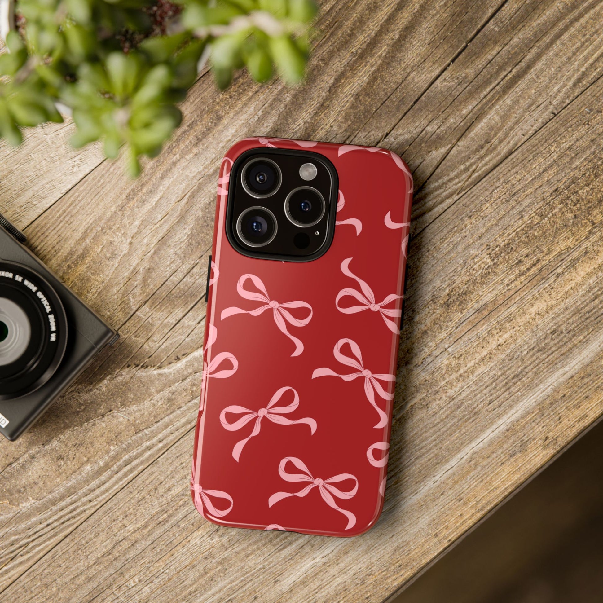 Pink Bows on Red Phone Case - JGUS
