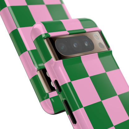Pink Retro Checkered Phone Case – 90s Aesthetic, Vintage Grid Pattern for iPhone & Samsung - JGUS