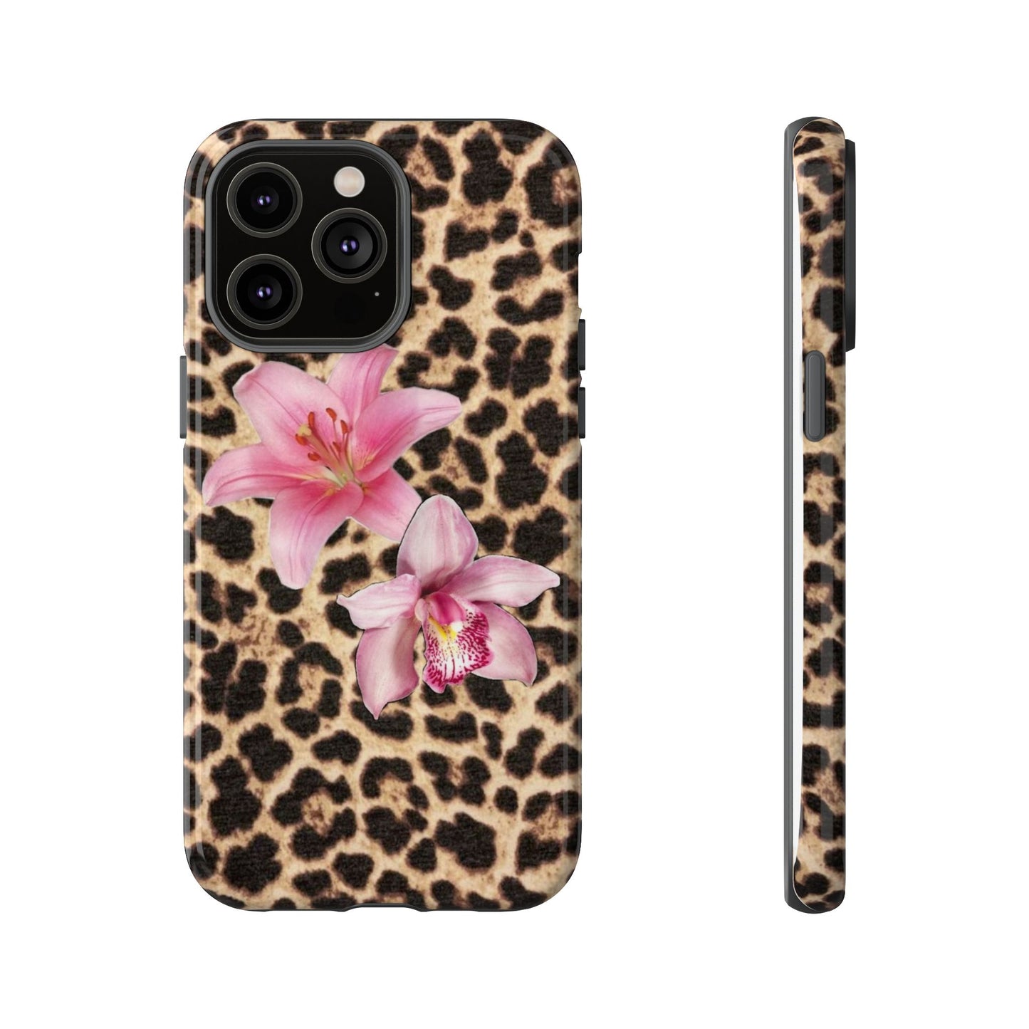 Leopard Print Phone Case with Pink Flowers – Stylish Floral Animal Design for iPhone & Samsung
