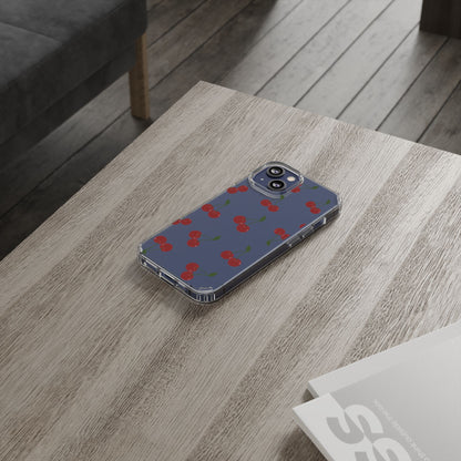 Random Cherry Pattern Clear Phone Case – Playful and Protective