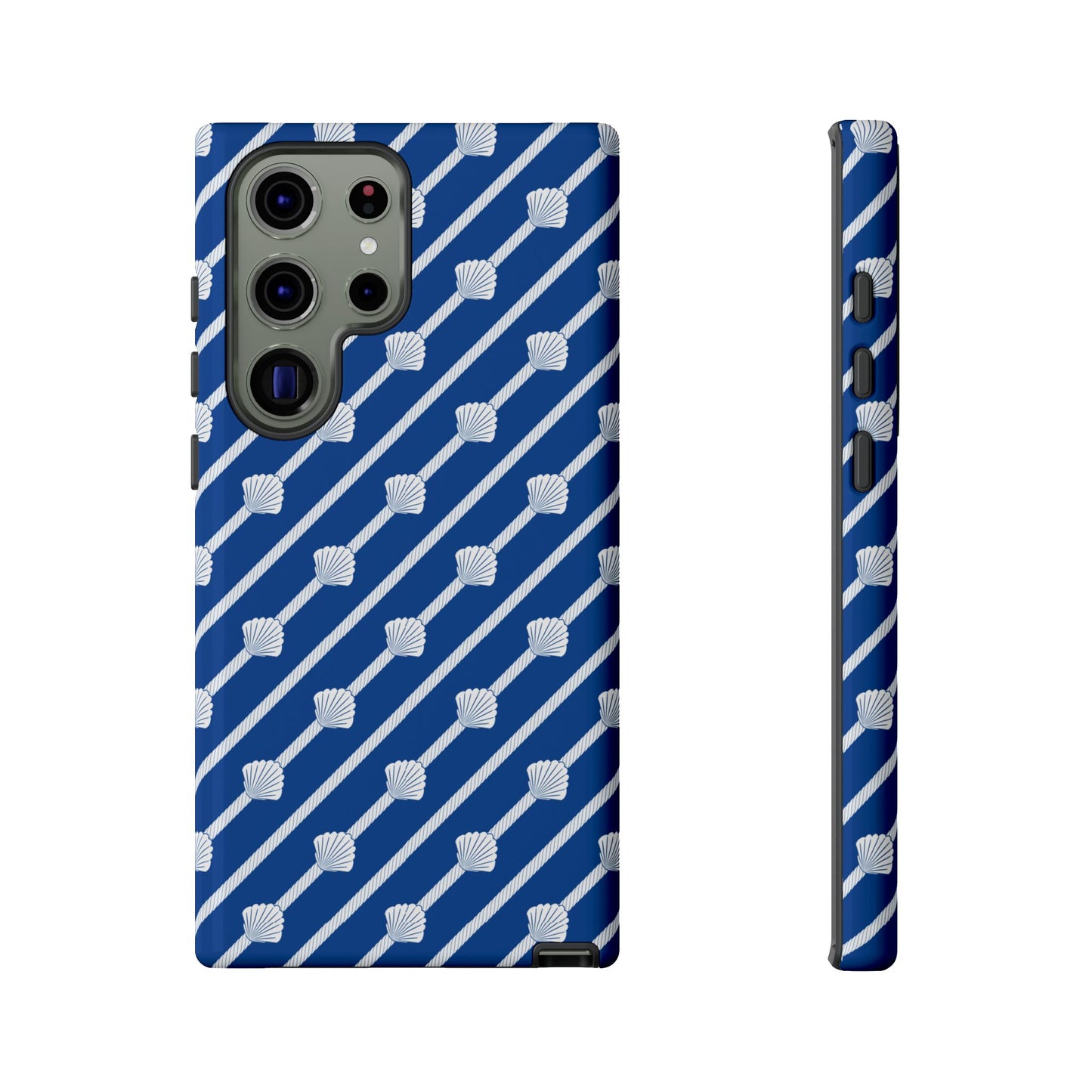 Navy Blue Seashell Phone Case for iPhone Samsung Pixel – Nautical Coastal Stripe Aesthetic - JGUS