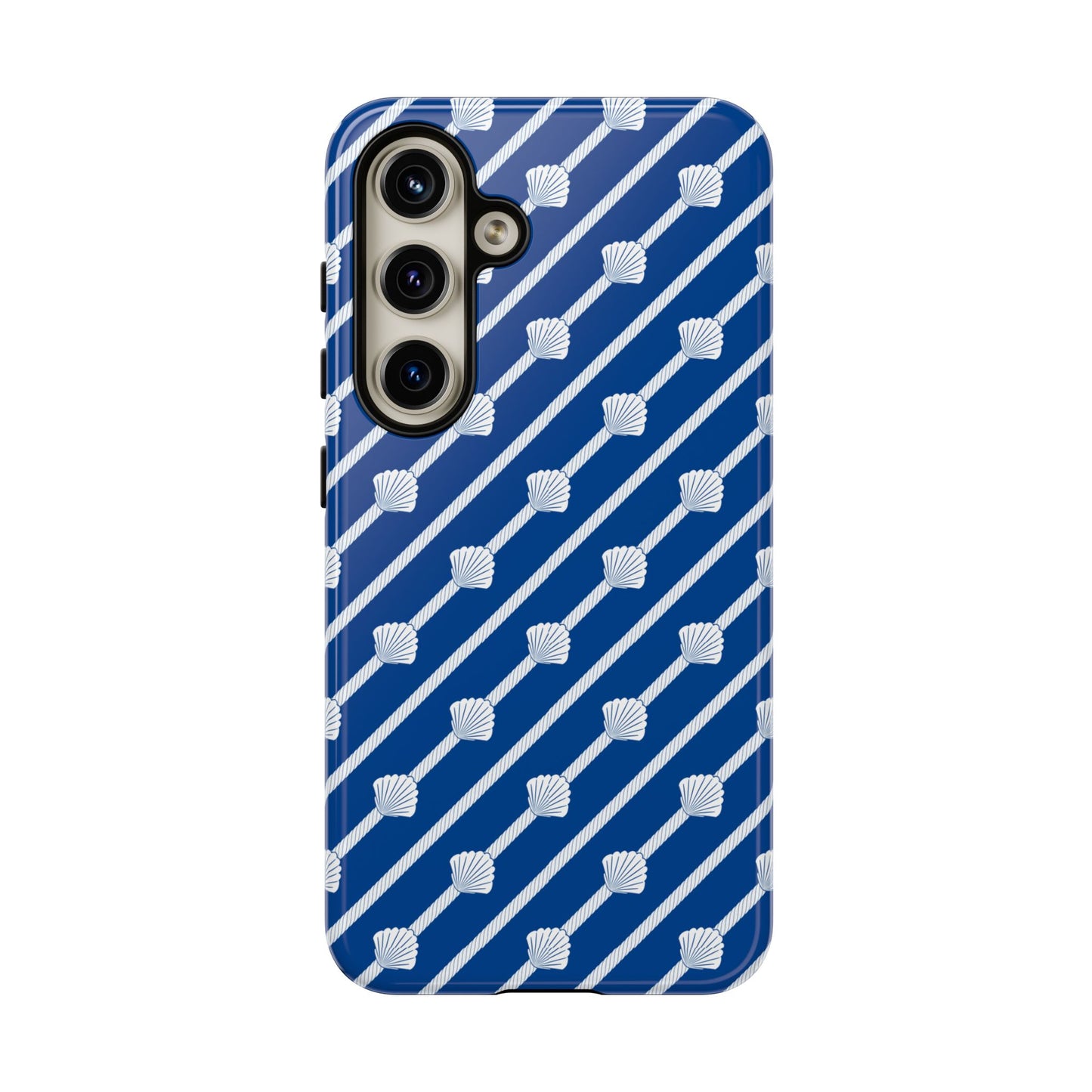 Navy Blue Seashell Phone Case for iPhone Samsung Pixel – Nautical Coastal Stripe Aesthetic - JGUS