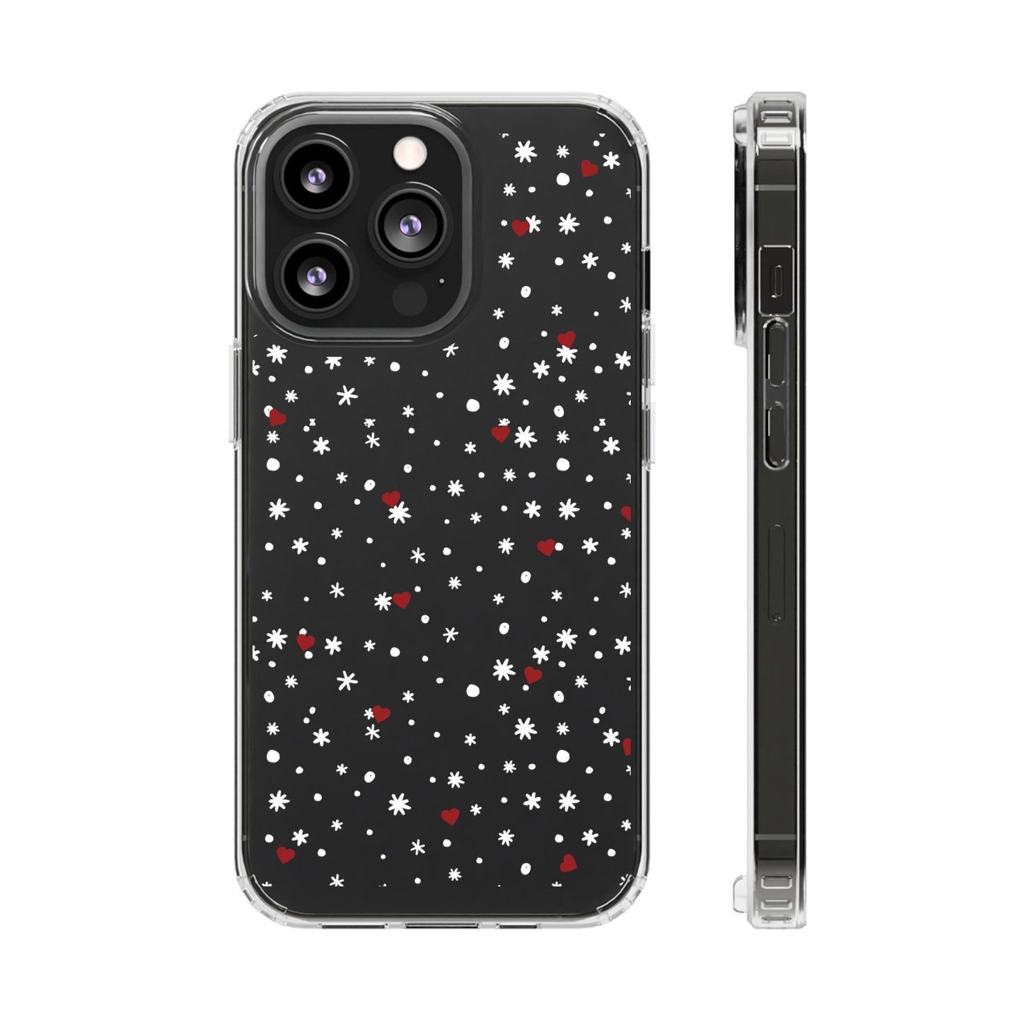 Snowy Hearts Clear Phone Case