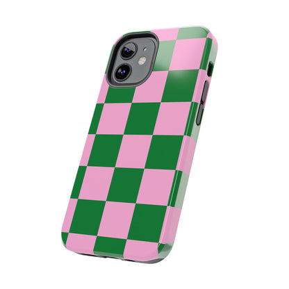 Pink Retro Checkered Phone Case – 90s Aesthetic, Vintage Grid Pattern for iPhone & Samsung