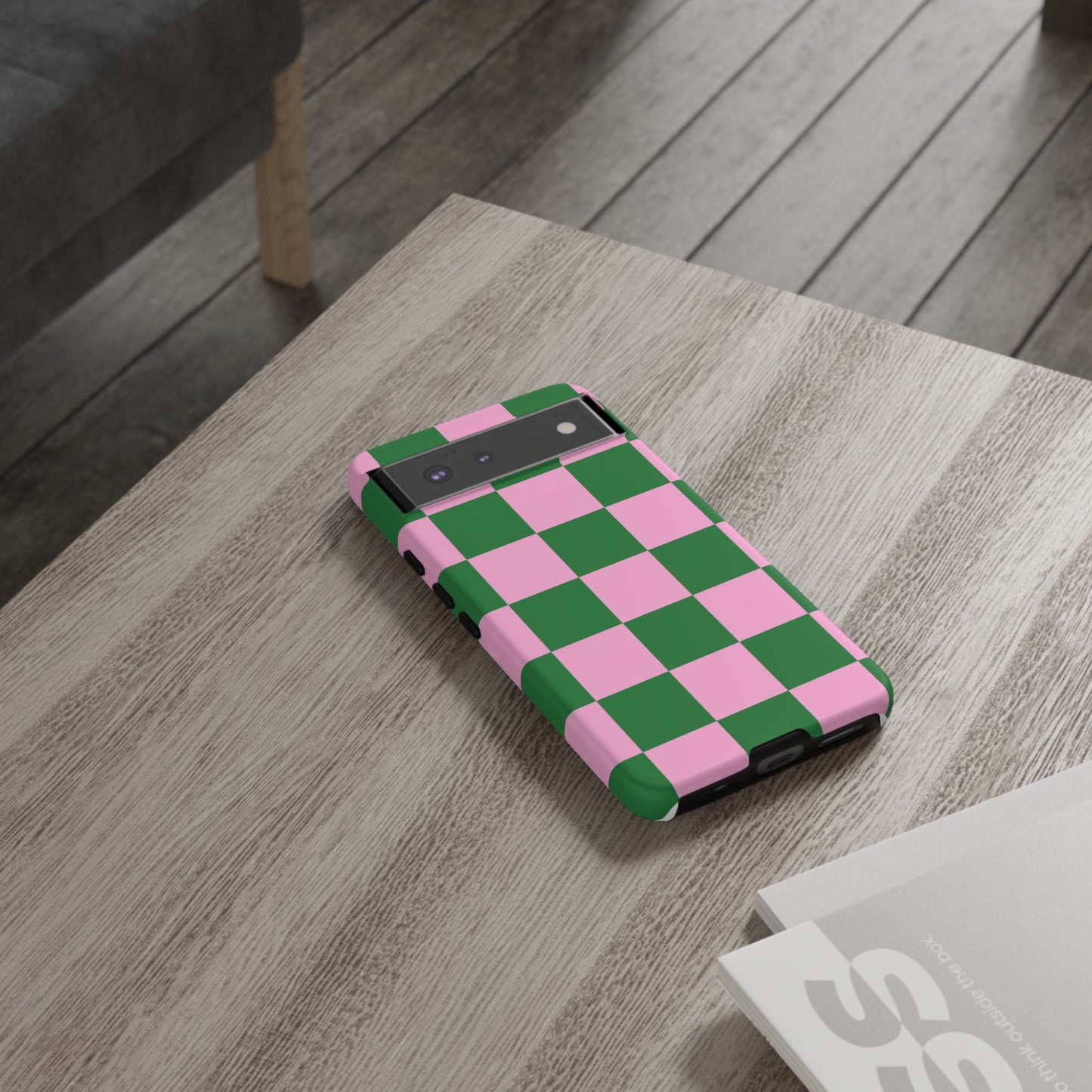 Pink Retro Checkered Phone Case – 90s Aesthetic, Vintage Grid Pattern for iPhone & Samsung - JGUS