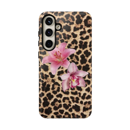 Leopard Print Phone Case with Pink Flowers – Stylish Floral Animal Design for iPhone & Samsung