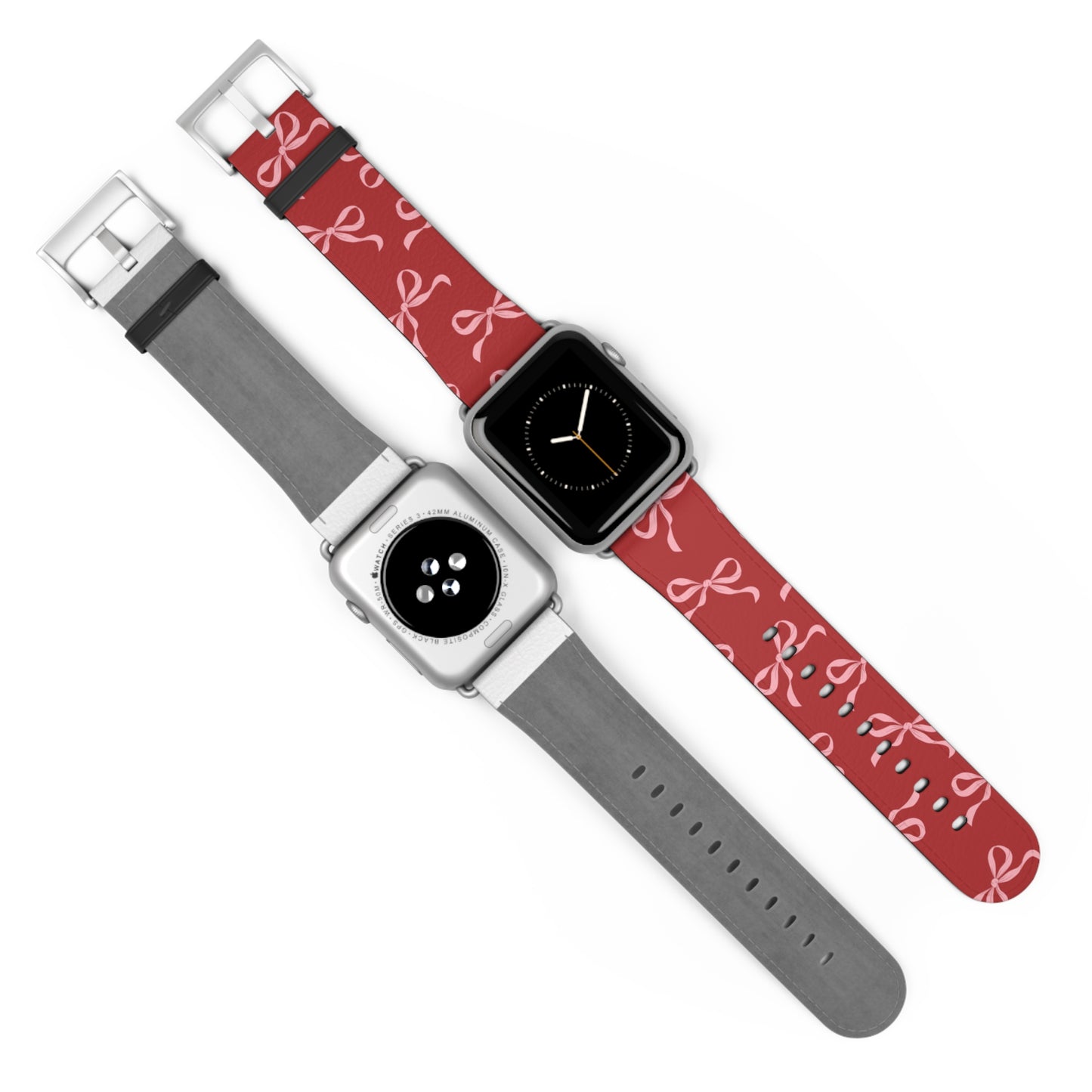 Pink Bows on Red Apple Watch Band