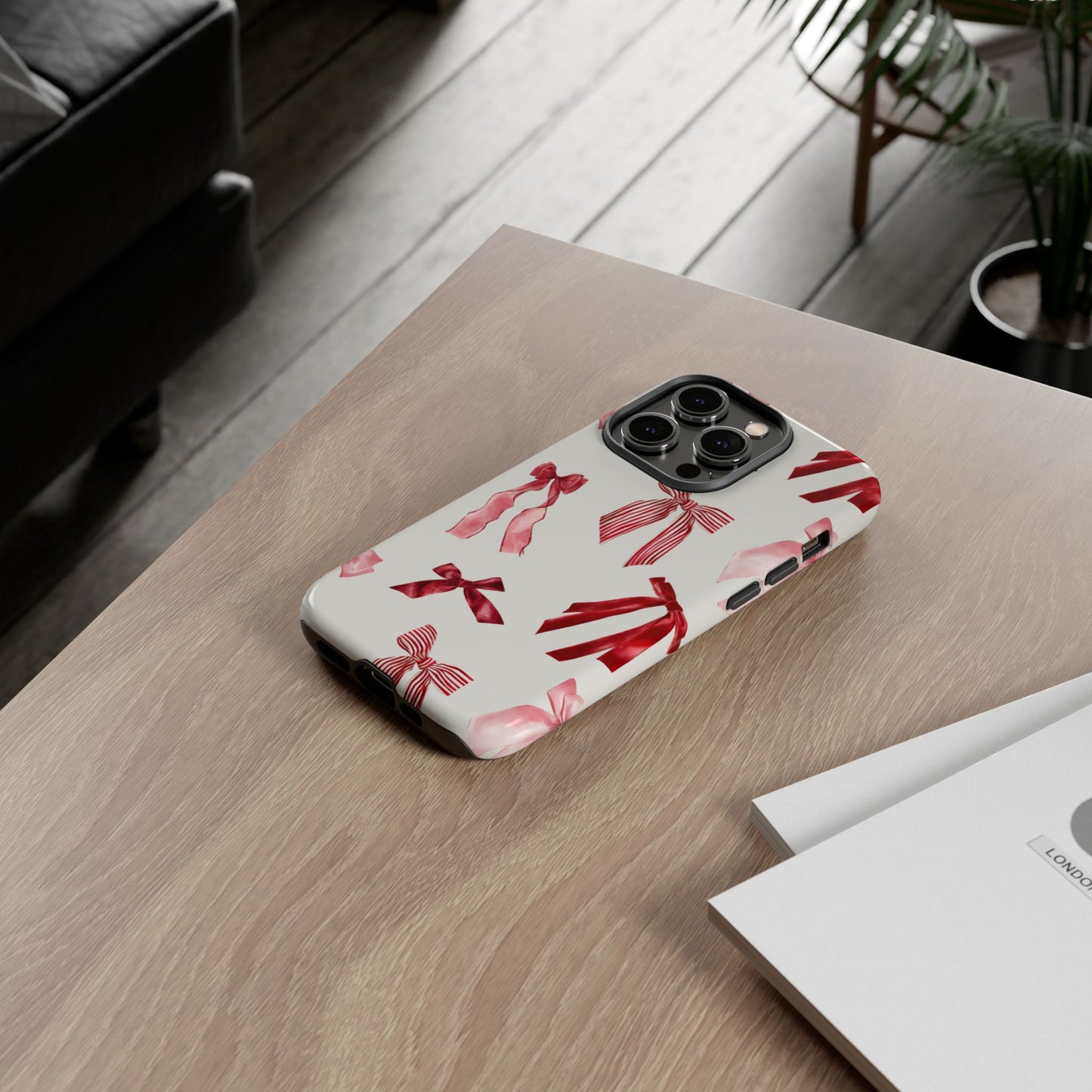 Burgundy Chic Bow Design Phone Case - JGUS