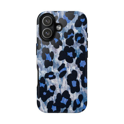 Blue & Black Leopard Print Phone Case – Bold Animal Pattern for iPhone & Samsung