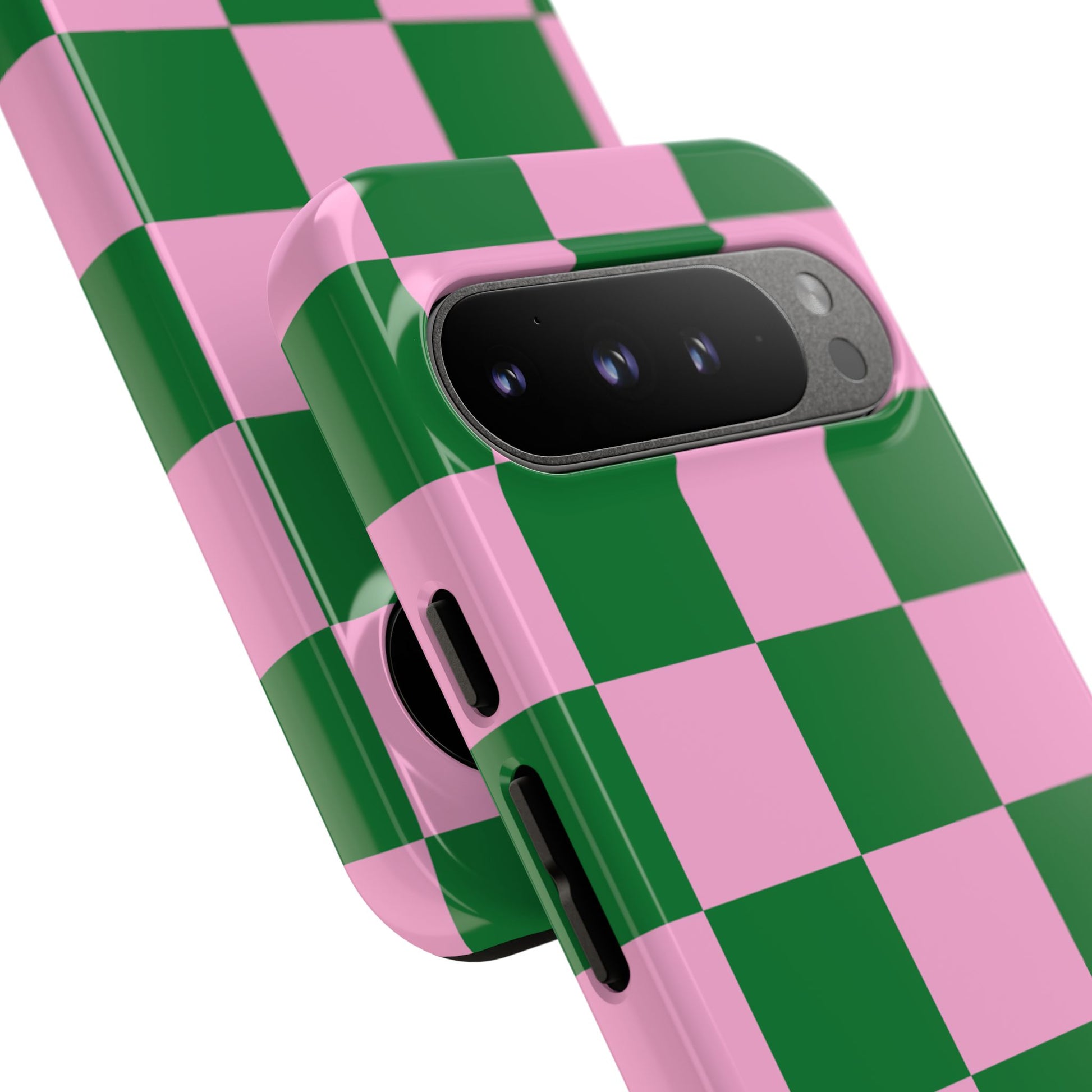 Pink Retro Checkered Phone Case – 90s Aesthetic, Vintage Grid Pattern for iPhone & Samsung - JGUS