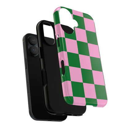 Pink Retro Checkered Phone Case – 90s Aesthetic, Vintage Grid Pattern for iPhone & Samsung - JGUS