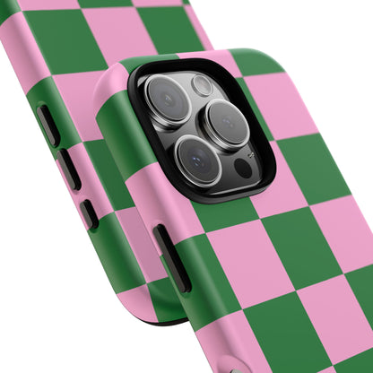 Pink Retro Checkered Phone Case – 90s Aesthetic, Vintage Grid Pattern for iPhone & Samsung - JGUS