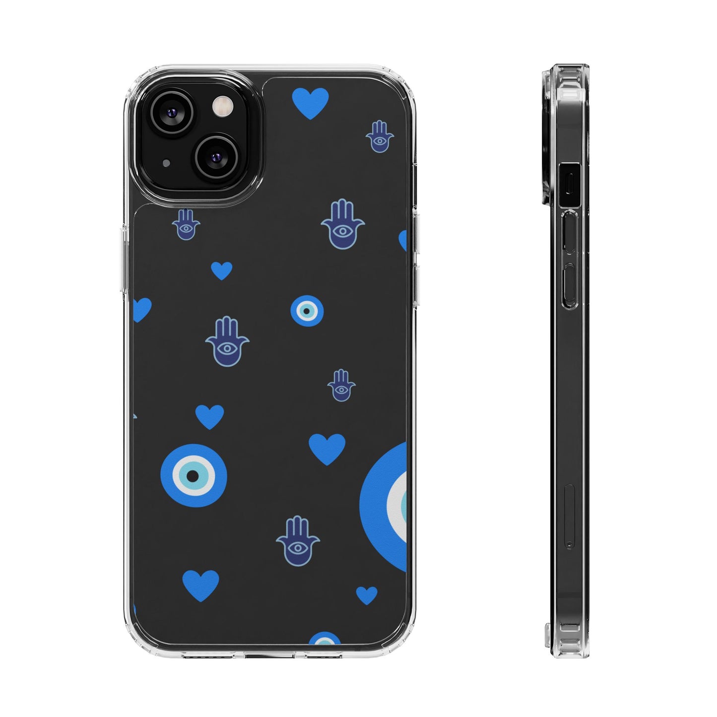 Blue Evil Eye Pattern Clear Phone Case