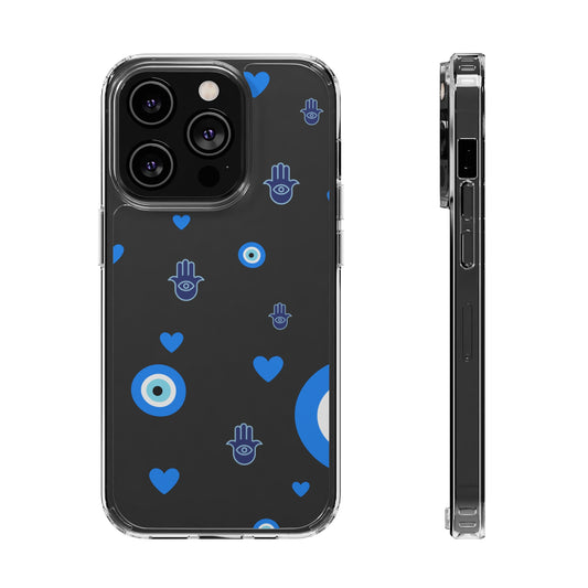 Blue Evil Eye Pattern Clear Phone Case