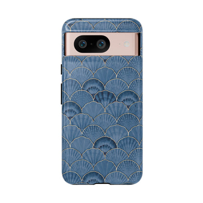 Blue Scallop Phone Case for iPhone Samsung Pixel – Art Deco Fan Gold Luxury Aesthetic - JGUS