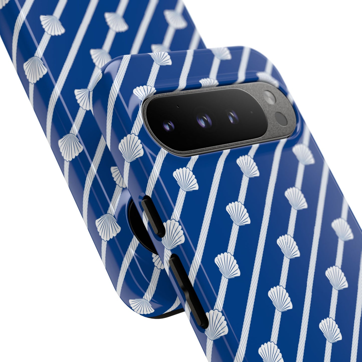 Navy Blue Seashell Phone Case for iPhone Samsung Pixel – Nautical Coastal Stripe Aesthetic - JGUS