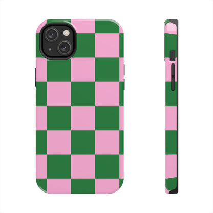 Pink Retro Checkered Phone Case – 90s Aesthetic, Vintage Grid Pattern for iPhone & Samsung