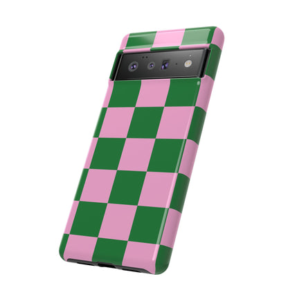 Pink Retro Checkered Phone Case – 90s Aesthetic, Vintage Grid Pattern for iPhone & Samsung - JGUS