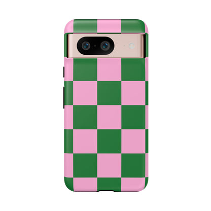 Pink Retro Checkered Phone Case – 90s Aesthetic, Vintage Grid Pattern for iPhone & Samsung - JGUS