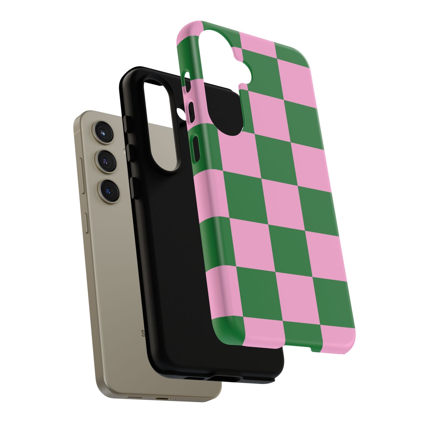 Pink Retro Checkered Phone Case – 90s Aesthetic, Vintage Grid Pattern for iPhone & Samsung - JGUS