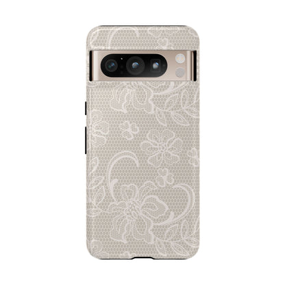 Lace Phone Case for iPhone Samsung Pixel – Cream Floral Elegant Aesthetic - JGUS