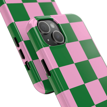 Pink Retro Checkered Phone Case – 90s Aesthetic, Vintage Grid Pattern for iPhone & Samsung