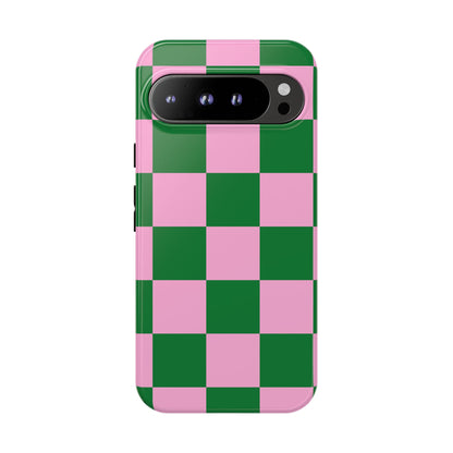 Pink Retro Checkered Phone Case – 90s Aesthetic, Vintage Grid Pattern for iPhone & Samsung - JGUS