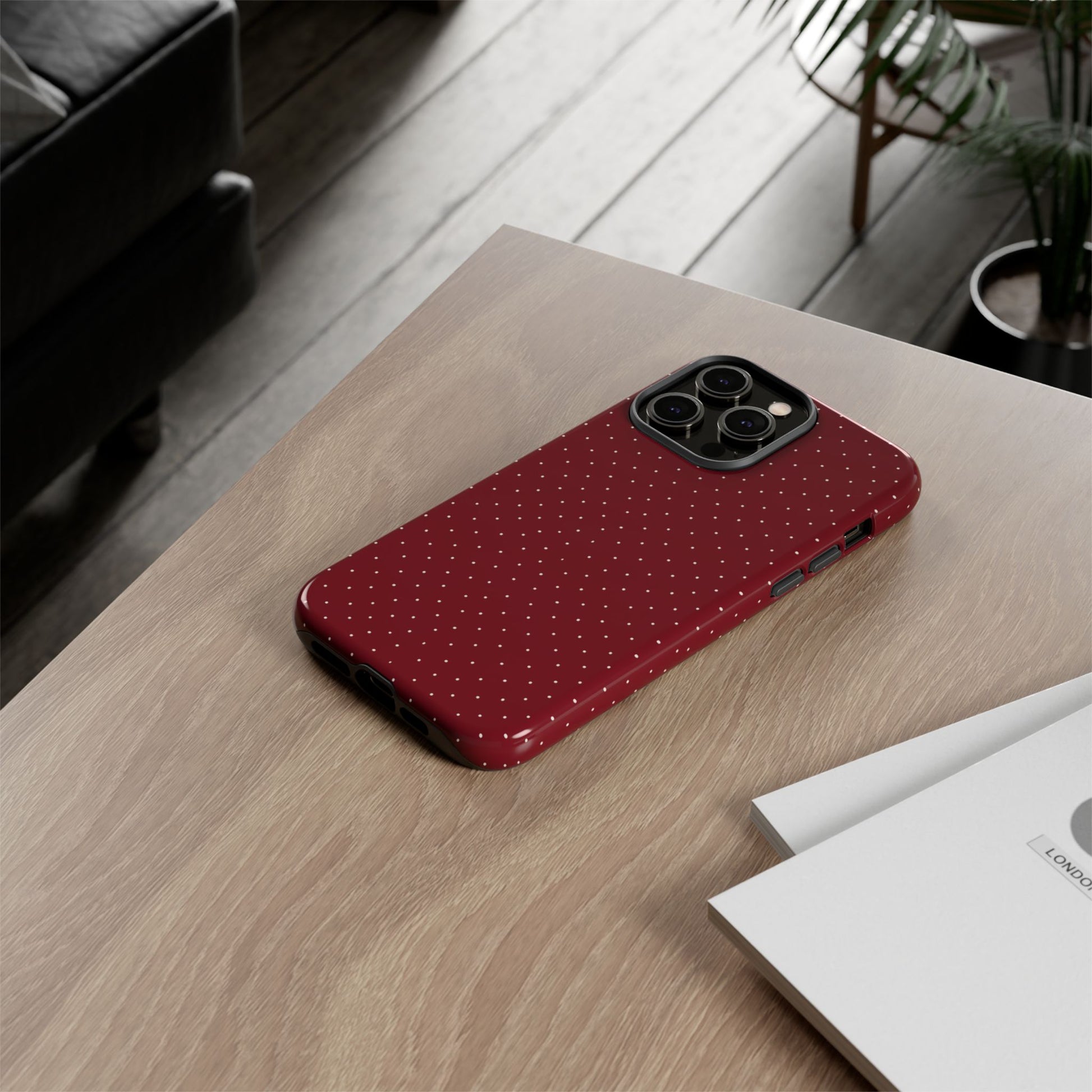 Burgundy  & White Dots Case - JGUS