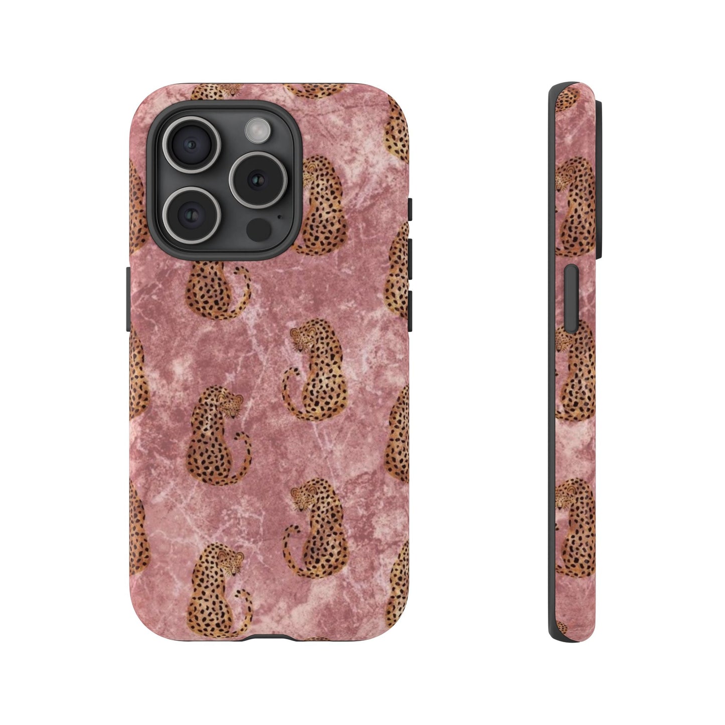 Pink Leopard Print Marble Phone Case – Cute Animal Design for iPhone & Samsung
