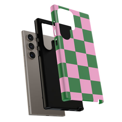 Pink Retro Checkered Phone Case – 90s Aesthetic, Vintage Grid Pattern for iPhone & Samsung - JGUS