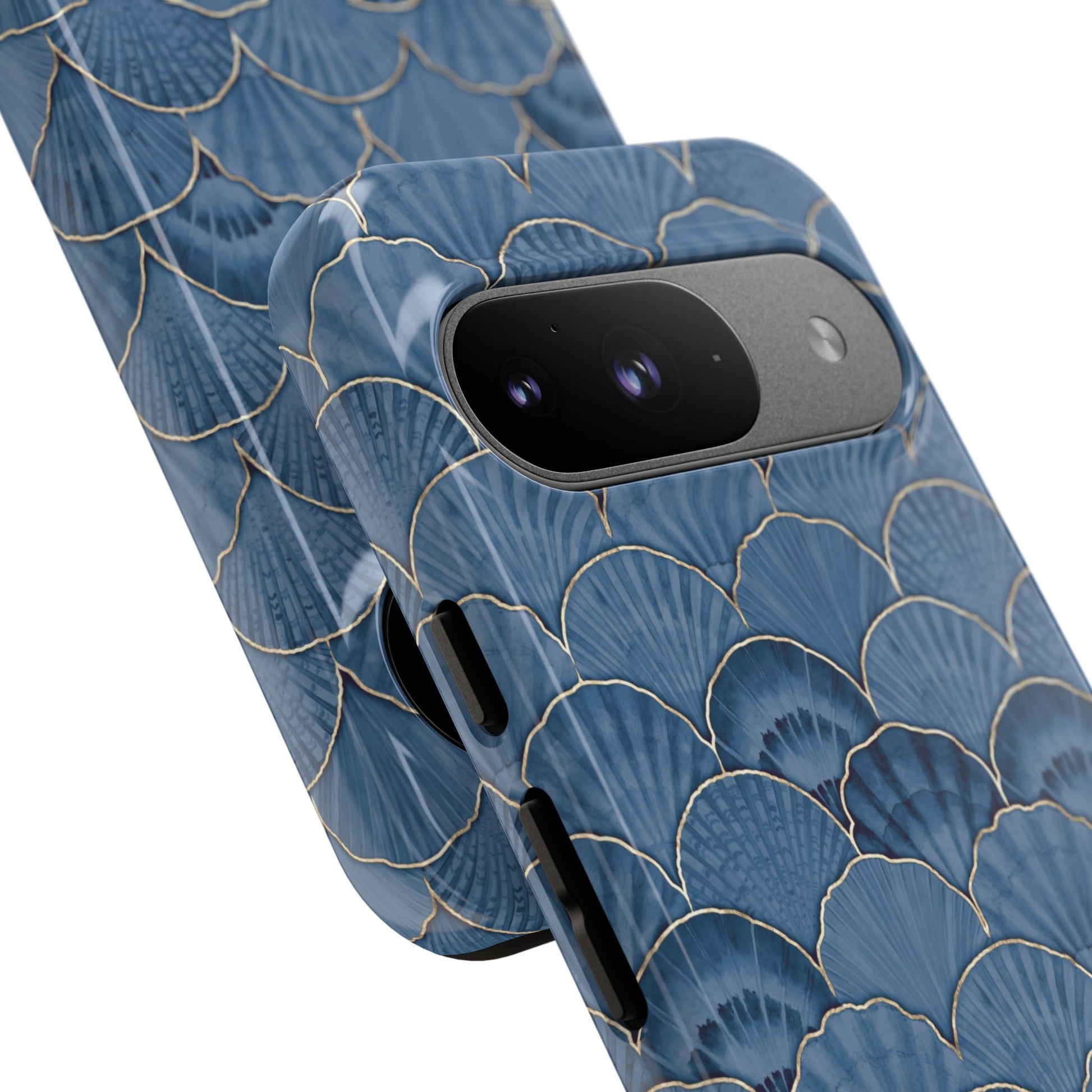 Blue Scallop Phone Case for iPhone Samsung Pixel – Art Deco Fan Gold Luxury Aesthetic - JGUS