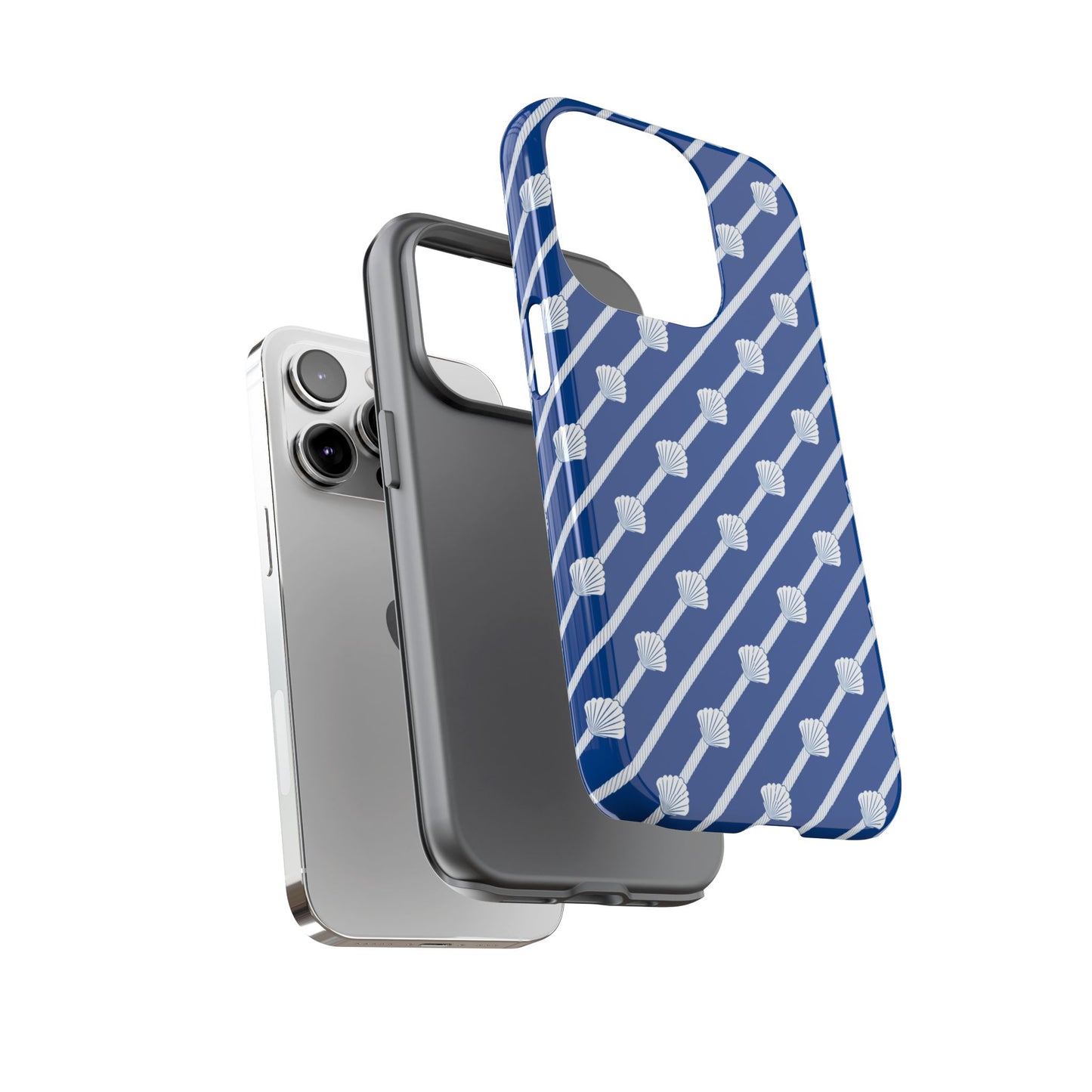 Navy Blue Seashell Phone Case for iPhone Samsung Pixel – Nautical Coastal Stripe Aesthetic - JGUS