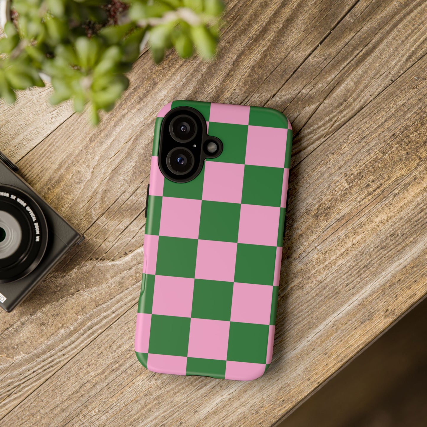 Pink Retro Checkered Phone Case – 90s Aesthetic, Vintage Grid Pattern for iPhone & Samsung - JGUS