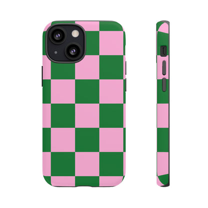Pink Retro Checkered Phone Case – 90s Aesthetic, Vintage Grid Pattern for iPhone & Samsung - JGUS